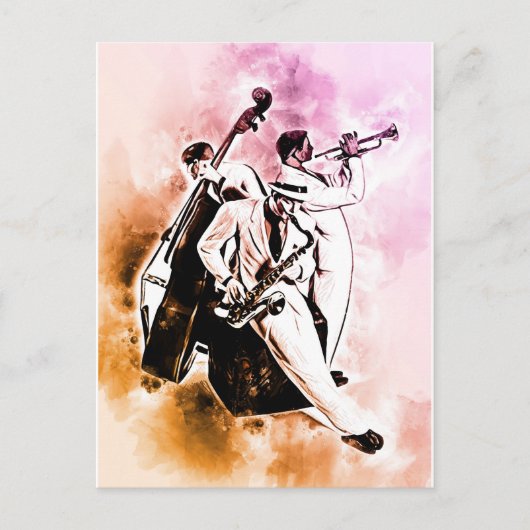 JAZZ Band Musicians Unique Watercolor Music Postkarte (Vorderseite)