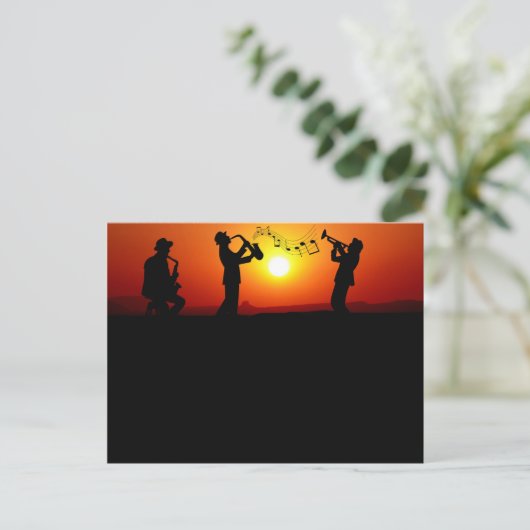 Jazz Band Silhouette Orange Sunset Postkarte (Stehend Vorderseite)