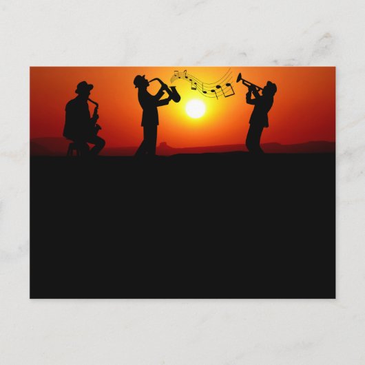 Jazz Band Silhouette Orange Sunset Postkarte (Vorderseite)