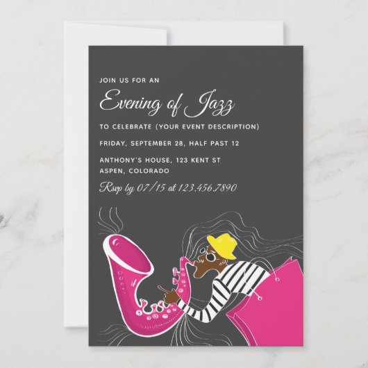 Jazz Blues Themed Party Einladung (Vorderseite)