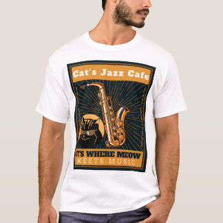 Jazz Cat Cafe - Katzensaxophon darstellende Saxoph T-Shirt