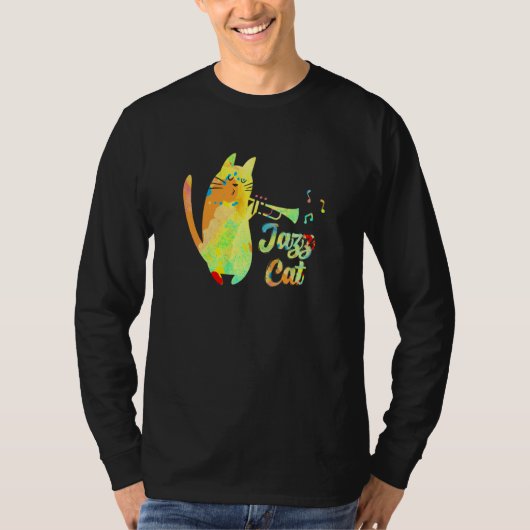 Jazz Cat Cat Playing Trumpet Kitten Musician T-Shirt (Vorderseite)