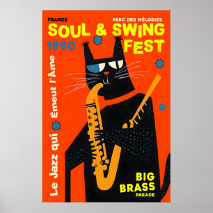Jazz Cat Kunst Druck 1990 Soul & Swing Festival Poster