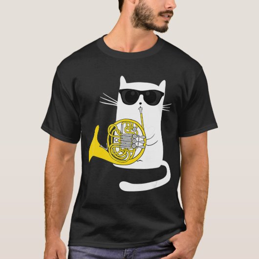 Jazz Cat Playing Französisch Horn Cool schlank T-Shirt (Vorderseite)