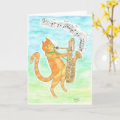 Jazz Cat Saxophon MungoGerry Mulligan Tribute Karte (Gelbe Blume)