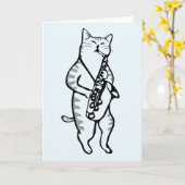 JAZZ CAT SPIELT SAXOPONE VATER'S DAY CARD KARTE (Gelbe Blume)