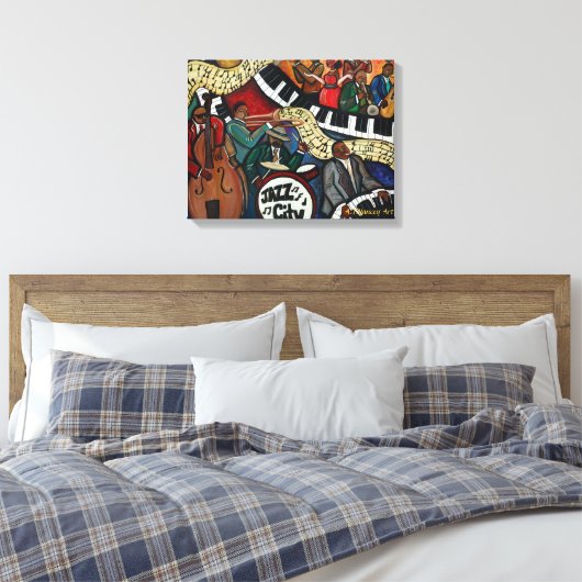 Jazz City Stretched Canvas Print Leinwanddruck (Insitu (Schlafzimmer))