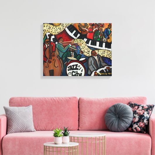 Jazz City Stretched Canvas Print Leinwanddruck (Insitu (Wohnzimmer))