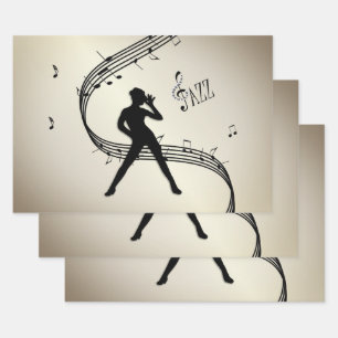 Jazz Dance Golden Music Wrapping Paper Sheets Geschenkpapier Set