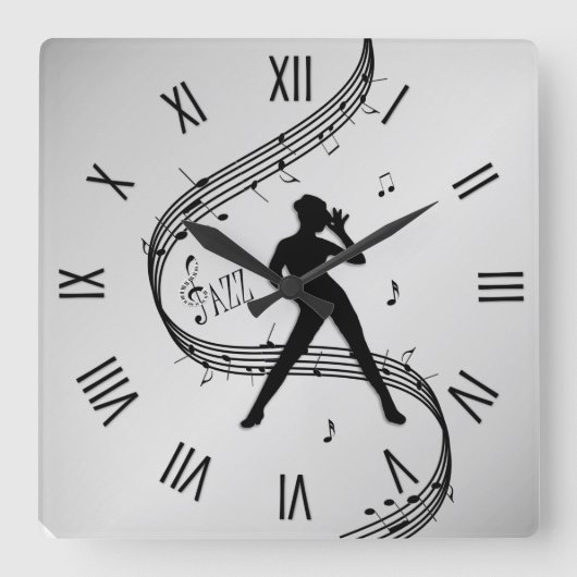 Jazz Dance Roman Numerals Silver Quadratische Wanduhr (Vorderseite)