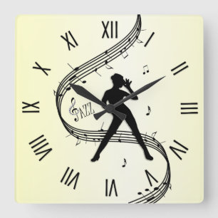 Jazz Dance Roman Numerals Yellow Quadratische Wanduhr