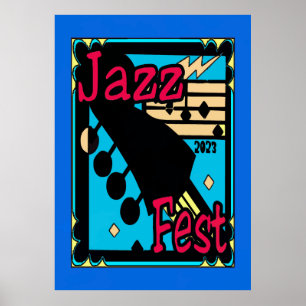 Jazz Fest Gitarre in Blau Poster