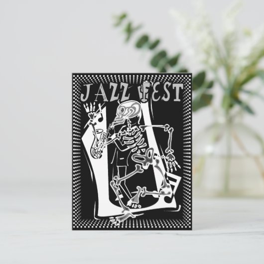 Jazz Fest Skeleton Postkarte (Stehend Vorderseite)