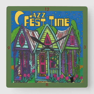Jazz Fest Time Clock Quadratische Wanduhr