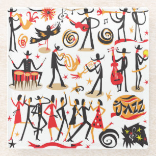 Jazz Icons Set: Abgeschiedener Hintergrund Glasuntersetzer