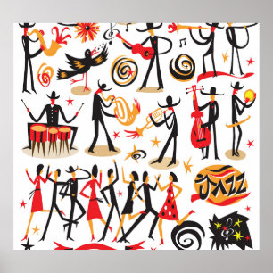 Jazz Icons Set: Abgeschiedener Hintergrund Poster