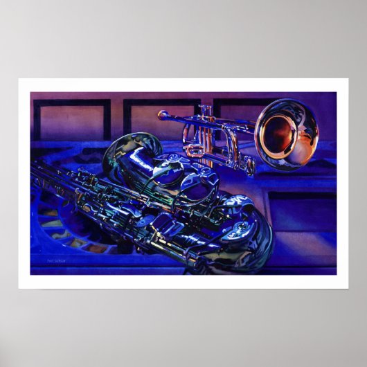"Jazz in Blues" Musikinstrumente Wasserfarbe Poster (Vorne)