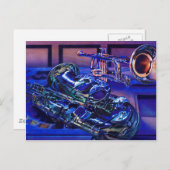 "Jazz in Blues" Musikinstrumente Wasserfarbe Postkarte (Vorne/Hinten)