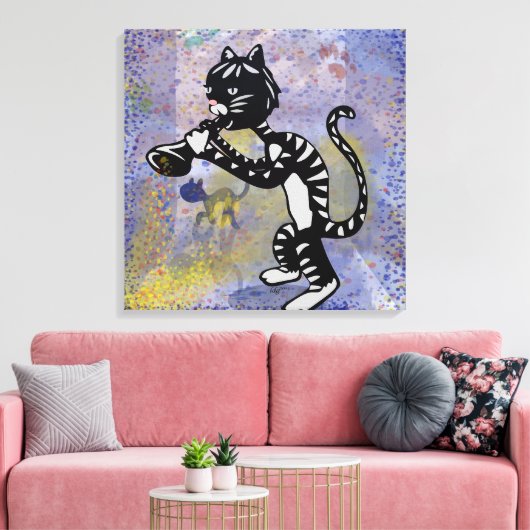Jazz Kitty Wrapped Canvas Print Leinwanddruck (Insitu (Wohnzimmer))
