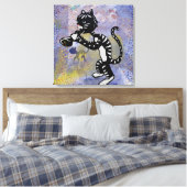 Jazz Kitty Wrapped Canvas Print Leinwanddruck (Insitu (Schlafzimmer))