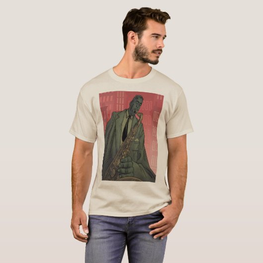 Jazz Midnight Saxophone Player Basic tan T - Shirt (Vorne ganz)