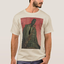 Jazz Midnight Saxophone Player Basic tan T - Shirt
