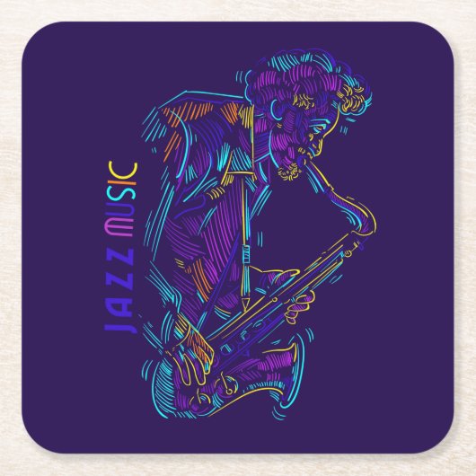 Jazz Music Abstrakt Neon Zeichne Rechteckiger Pappuntersetzer (Vorderseite)