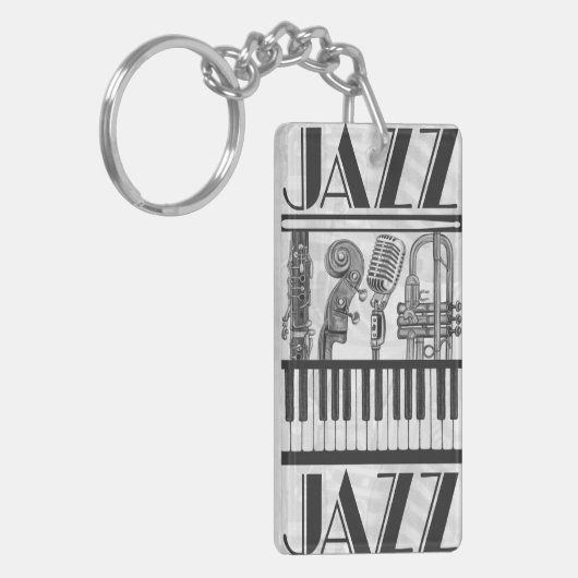 Jazz Music Instruments Schwarz-Weiß-Schlüsselanhän Schlüsselanhänger (Vorderseite links)