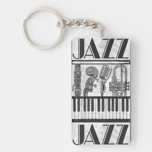 Jazz Music Instruments Schwarz-Weiß-Schlüsselanhän Schlüsselanhänger (Vorderseite)