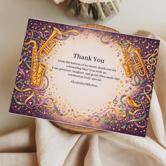 Jazz Music Mardi Gras Masquerade Dankeskarte