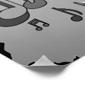 Jazz Music Pattern Dancing Swirting Notes BW Poster (Ecke)