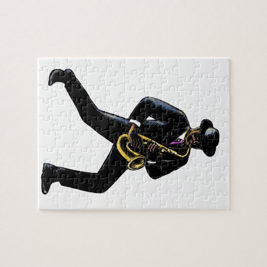 Jazz-Musiker, der Saxophon Scratchboard spielt Puzzle (Horizontal)