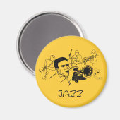 JAZZ Musiker mit Trompete und musikalischen Noten Magnet (Vorderseite/Rückseite)