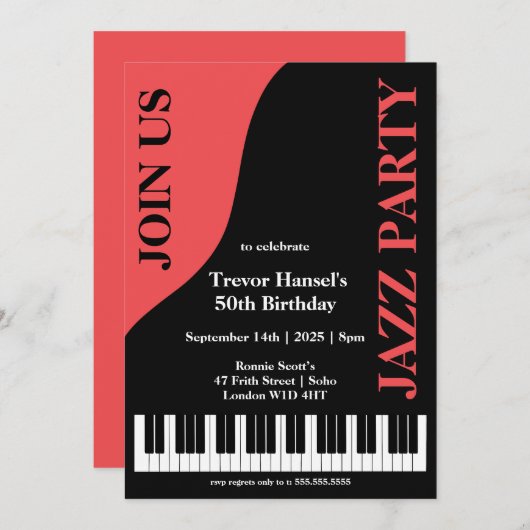 Jazz-Party-Geburtstag Einladung (Vorne/Hinten)