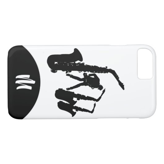 Jazz Sax Black Saxophonist 2 Monogram Iphone Case (Rückseite (Horizontal))