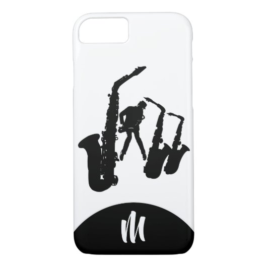 Jazz Sax Black Saxophonist 2 Monogram Iphone Case (Rückseite)
