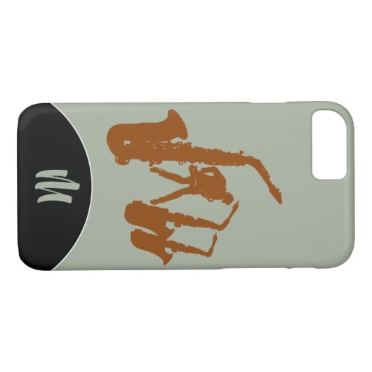 Jazz Sax Brown Saxophonist Monogram Iphone Case (Rückseite (Horizontal))