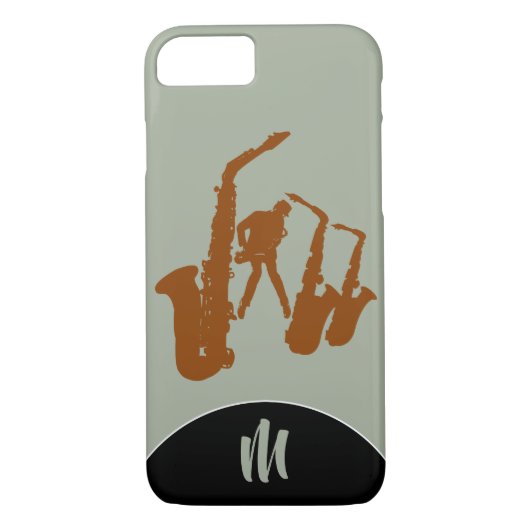 Jazz Sax Brown Saxophonist Monogram Iphone Case (Rückseite)