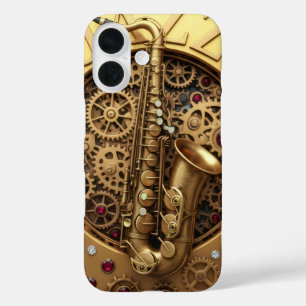 Jazz, Sax, Gold, Steampunk Art, Gold Luxus iPhone 16 Hülle