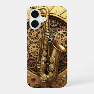Jazz, Sax, Gold, Steampunk-Kunst, Gold Luxus iPhone 16 Hülle