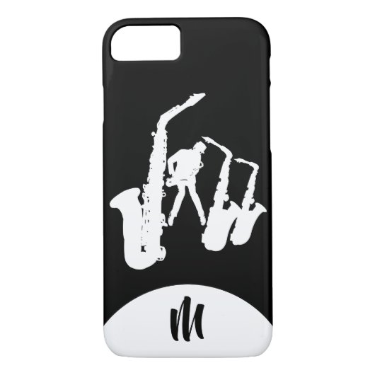 Jazz Sax White Saxophonist 2 Monogram Iphone Case (Rückseite)