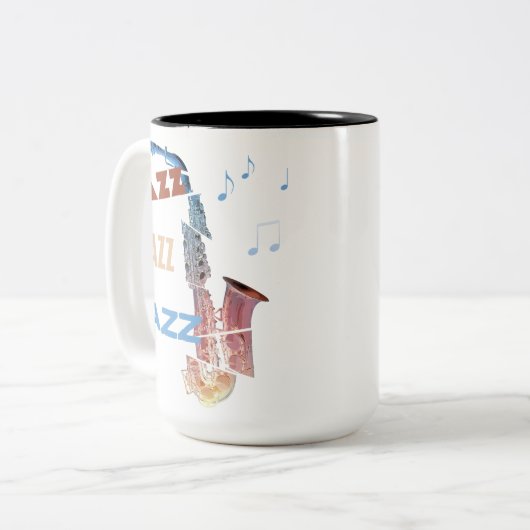 Jazz Saxophon Moderne Kunst Zweifarbige Tasse (Vorderseite Links)