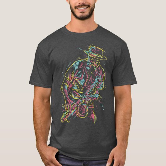 Jazz Saxophon Player Abstrakte Kunst - Paradies fü T-Shirt (Vorderseite)