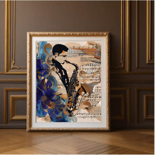 Jazz Saxophone Mauer - Abstrakter Musiker Leinwanddruck
