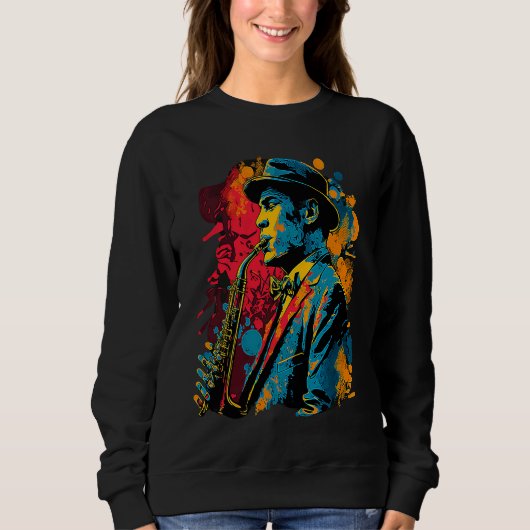Jazz Saxophone Player Funky Pop 1920s Era Musician Sweatshirt (Vorderseite)