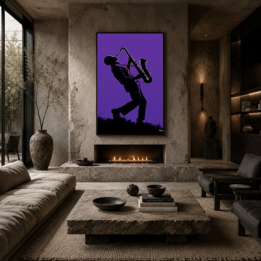 Jazz Saxophonist Poster - Schwarze Silhouette über