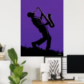 Jazz Saxophonist Poster - Schwarze Silhouette über (Heimbüro)