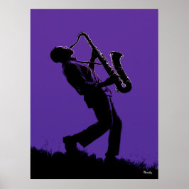 Jazz Saxophonist Poster - Schwarze Silhouette über