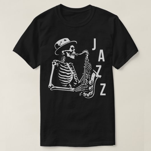 Jazz Skeleton spielt Saxophon T-Shirt (Design vorne)