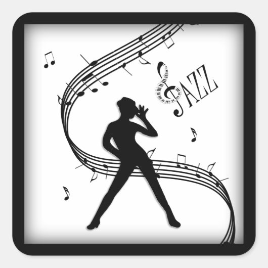 Jazz Tance Black and White Music Quadratischer Aufkleber (Vorderseite)